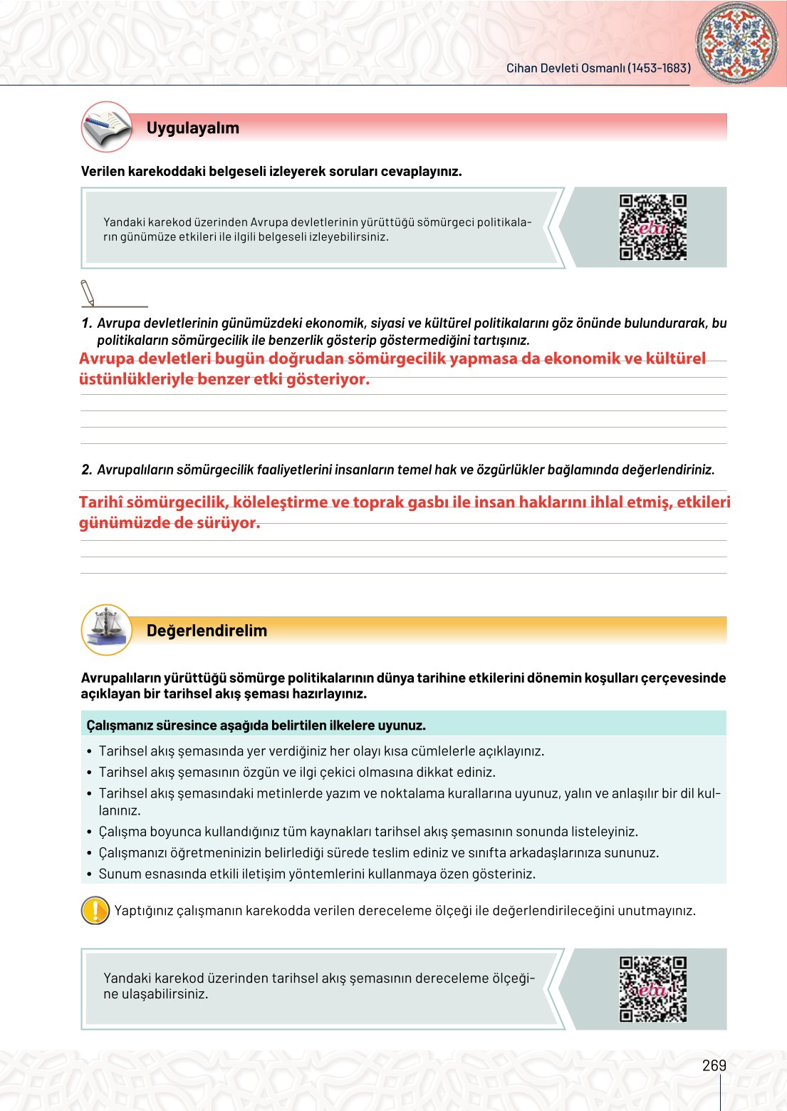 10. Sınıf Meb Yayınları Tarih Ders Kitabı Sayfa 269 Cevapları
