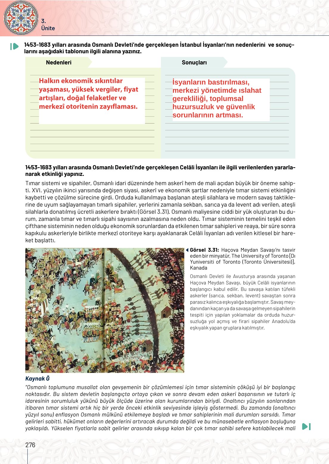 10. Sınıf Meb Yayınları Tarih Ders Kitabı Sayfa 276 Cevapları