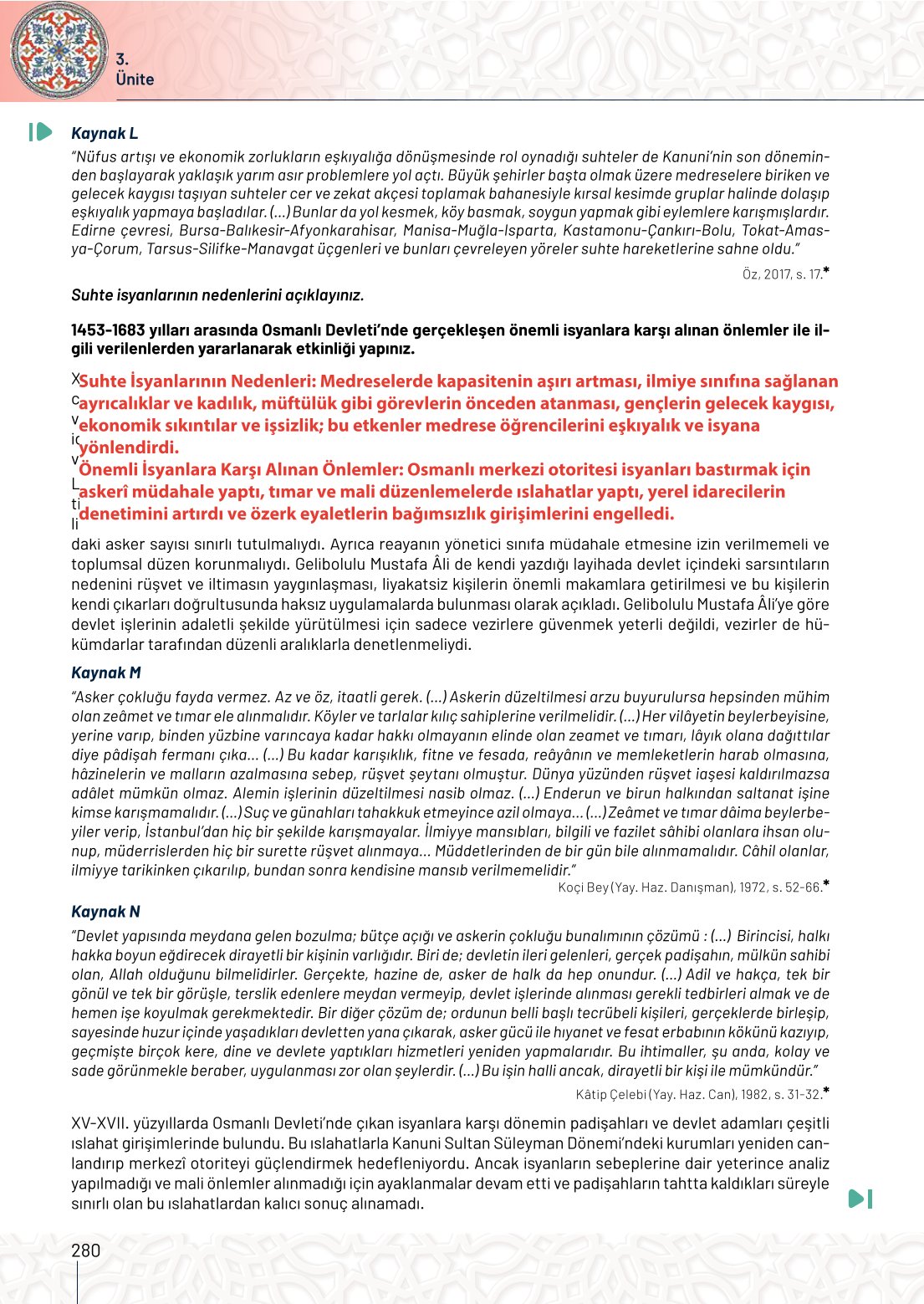10. Sınıf Meb Yayınları Tarih Ders Kitabı Sayfa 280 Cevapları