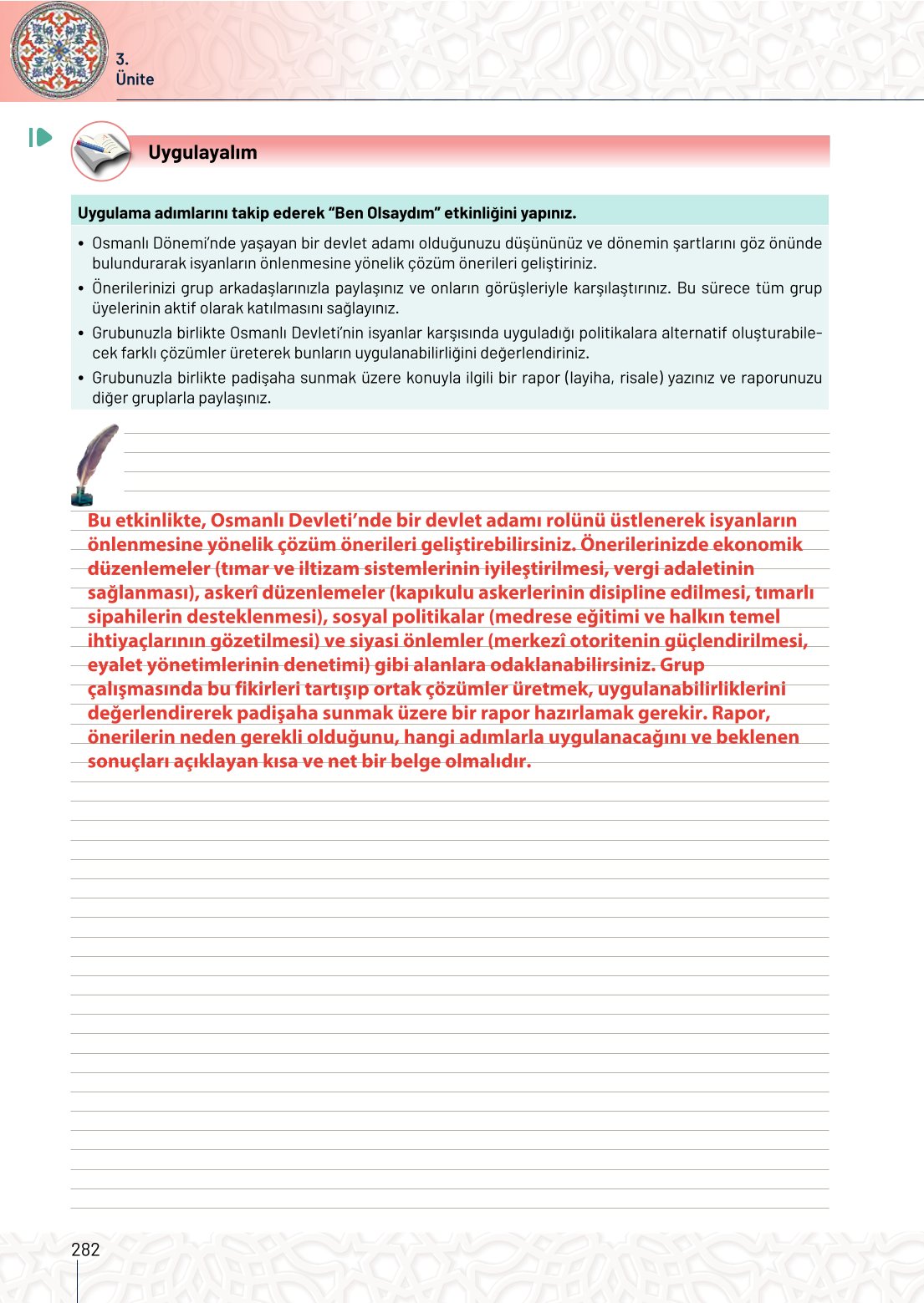 10. Sınıf Meb Yayınları Tarih Ders Kitabı Sayfa 282 Cevapları