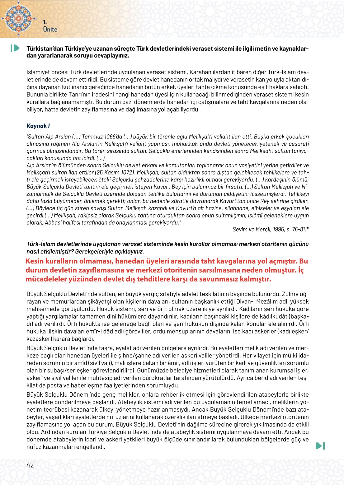 10. Sınıf Meb Yayınları Tarih Ders Kitabı Sayfa 42 Cevapları