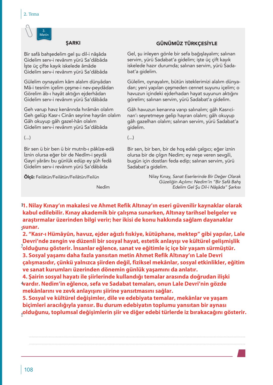 10. Sınıf Meb Yayınları Türk Dili Ve Edebiyatı Ders Kitabı Sayfa 108 Cevapları