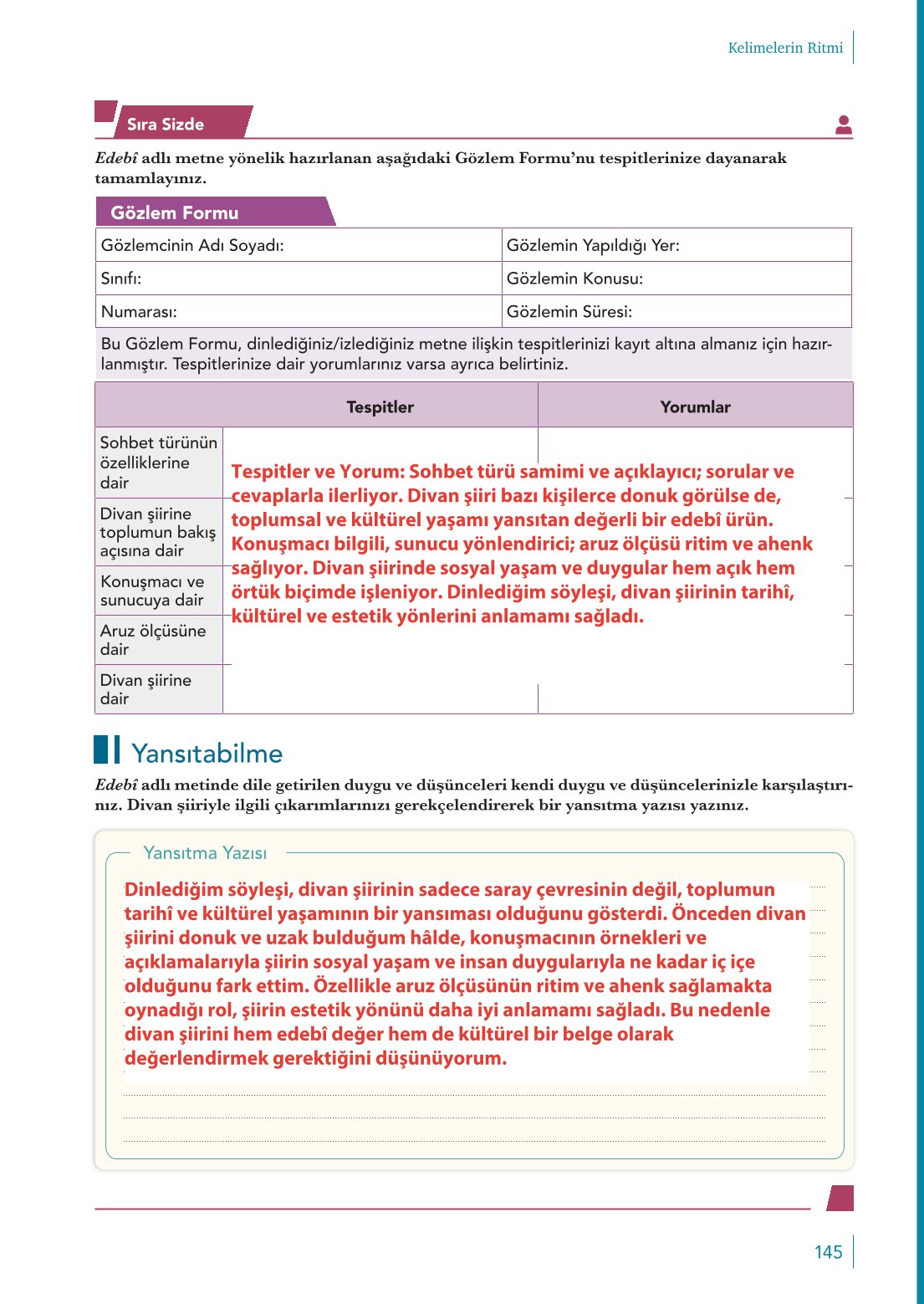 10. Sınıf Meb Yayınları Türk Dili Ve Edebiyatı Ders Kitabı Sayfa 145 Cevapları 10. Sınıf Meb Yayınları Türk Dili Ve Edebiyatı Ders Kitabı Sayfa 145 Cevapları