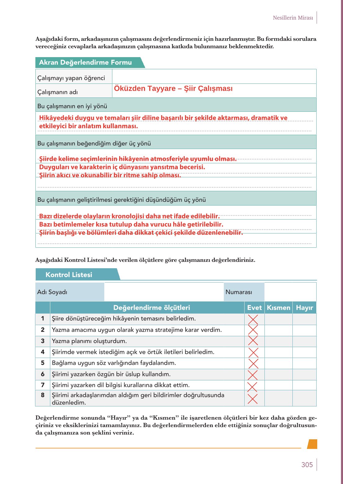 10. Sınıf Meb Yayınları Türk Dili Ve Edebiyatı Ders Kitabı Sayfa 305 Cevapları