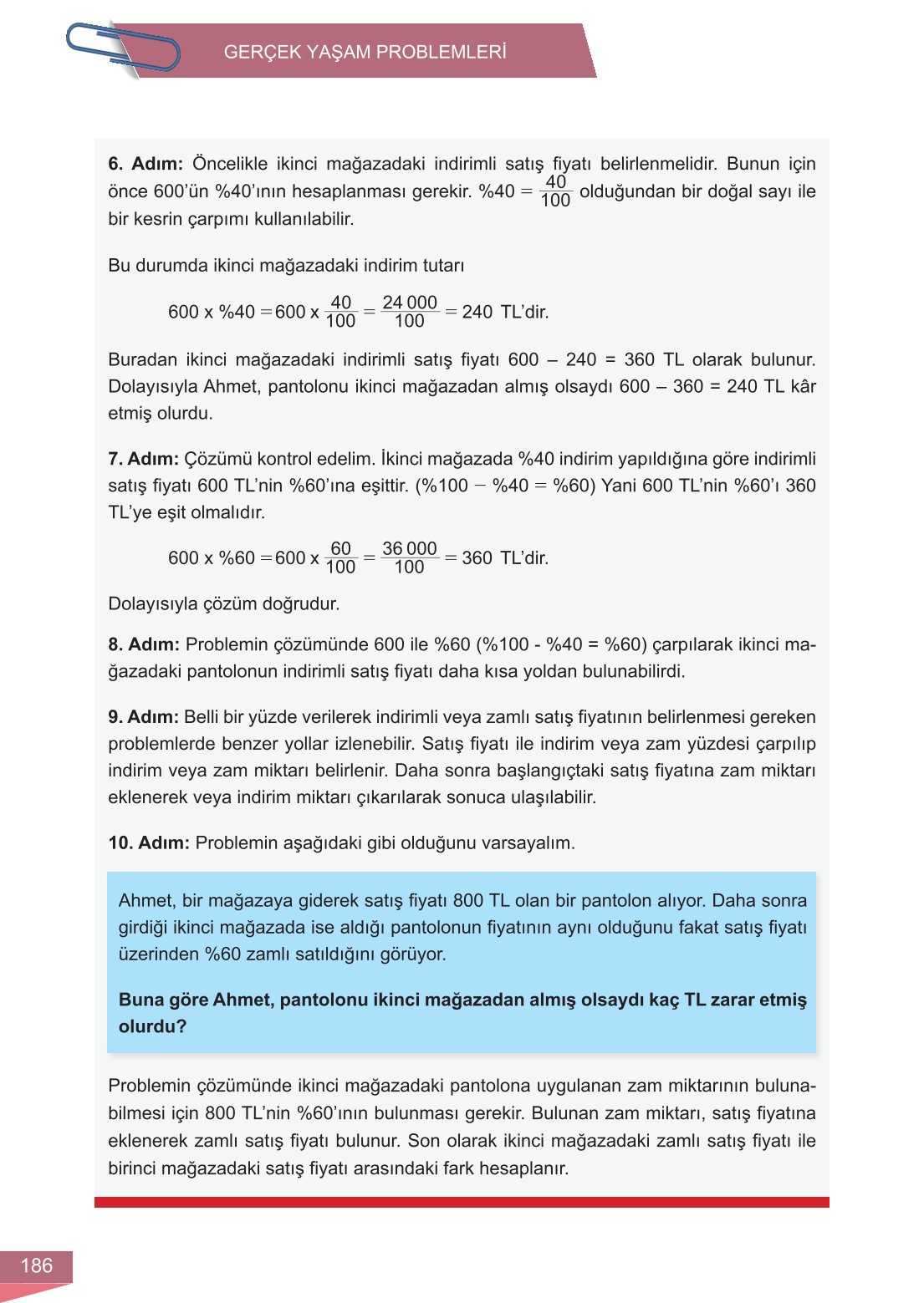 6. Sınıf Meb Yayınları Matematik Ders Kitabı Sayfa 186 Cevapları