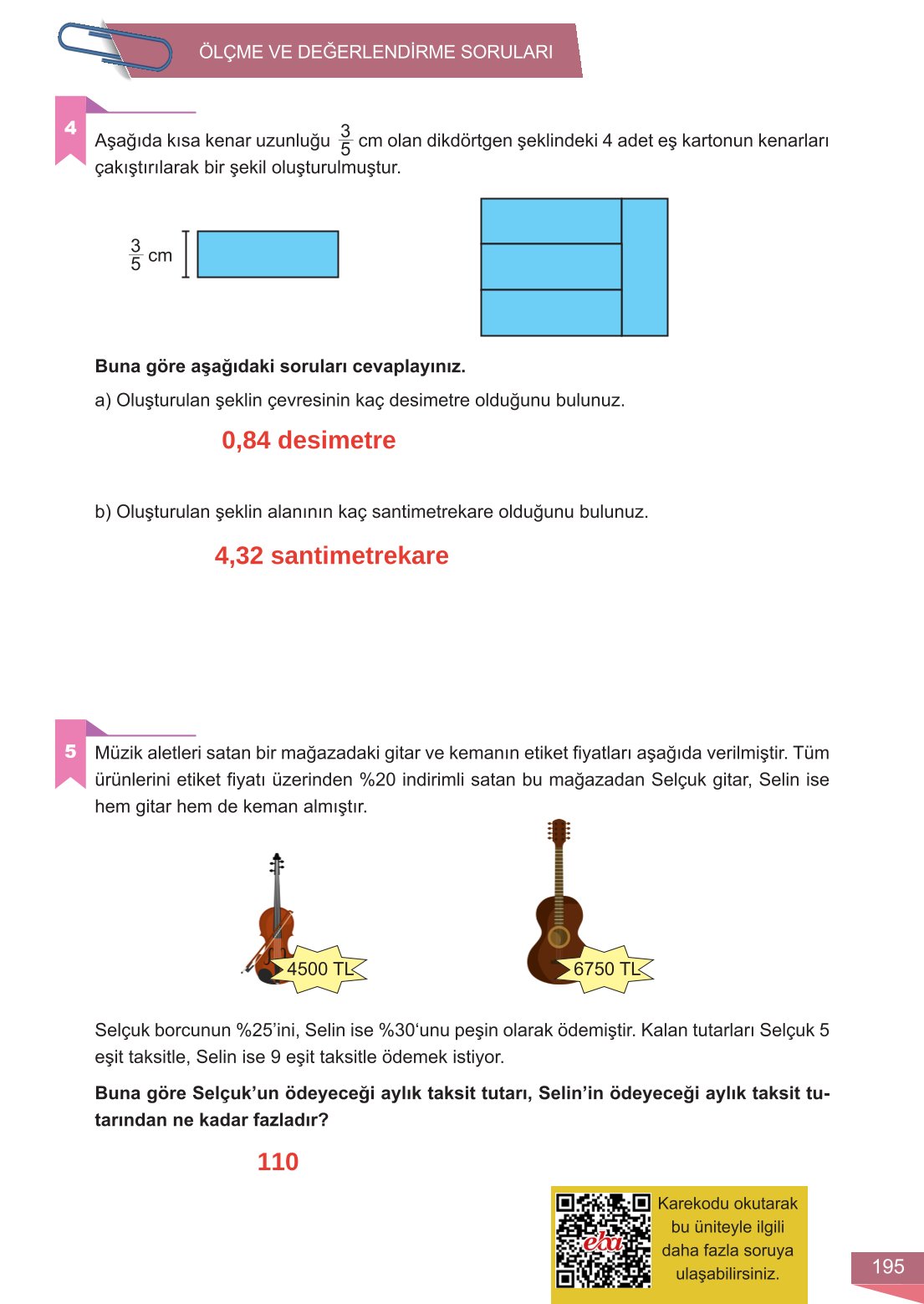 6. Sınıf Meb Yayınları Matematik Ders Kitabı Sayfa 195 Cevapları