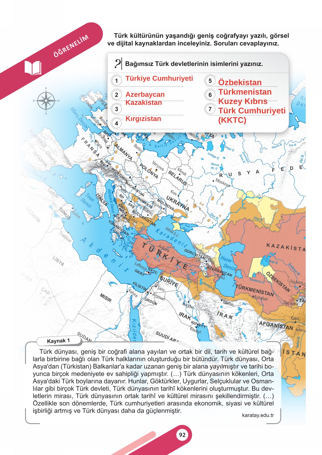 6. Sınıf Meb Yayınları Sosyal Bilgiler Ders Kitabı Sayfa 92 Cevapları