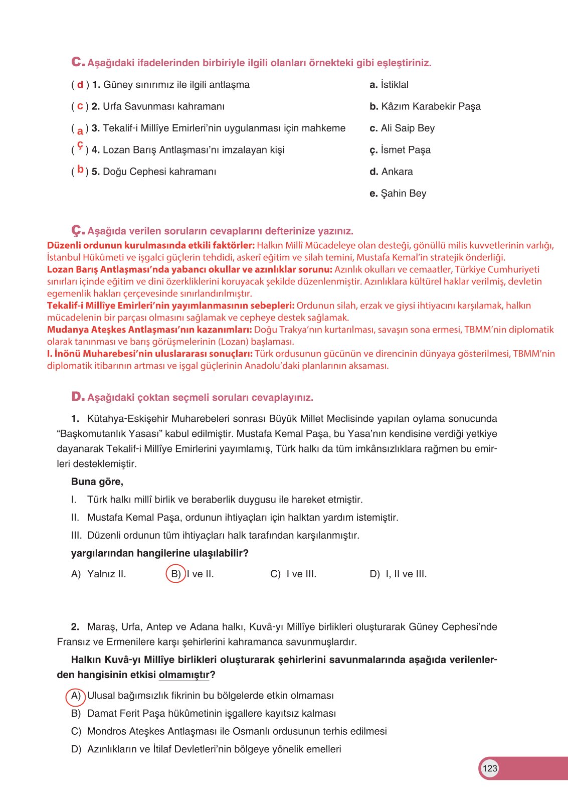 8. Sınıf Ders Destek Yayınları İnkılap Tarihi Ve Atatürkçülük Ders Kitabı Sayfa 123 Cevapları 8. Sınıf Ders Destek Yayınları İnkılap Tarihi Ve Atatürkçülük Ders Kitabı Sayfa 123 Cevapları