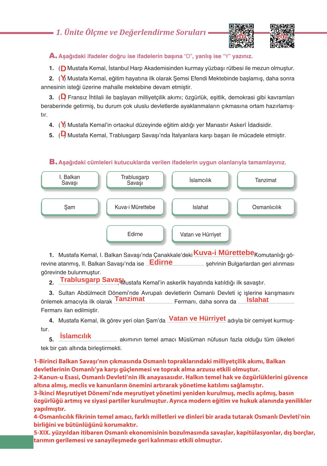 8. Sınıf Ders Destek Yayınları İnkılap Tarihi Ve Atatürkçülük Ders Kitabı Sayfa 34 Cevapları