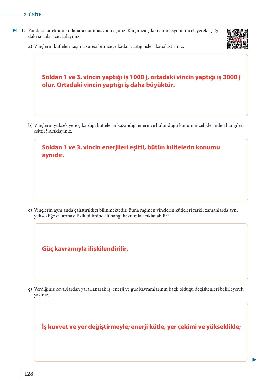 10. Sınıf Meb Yayınları Fizik Ders Kitabı Sayfa 128 Cevapları