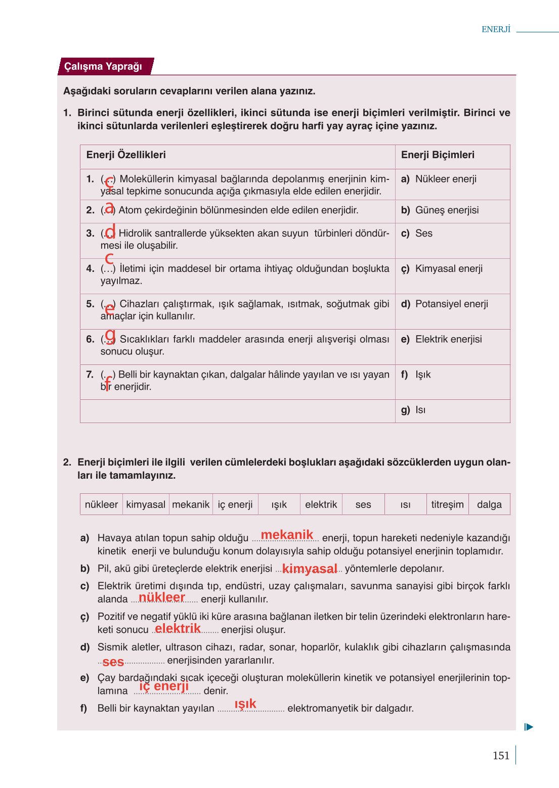 10. Sınıf Meb Yayınları Fizik Ders Kitabı Sayfa 151 Cevapları 10. Sınıf Meb Yayınları Fizik Ders Kitabı Sayfa 151 Cevapları