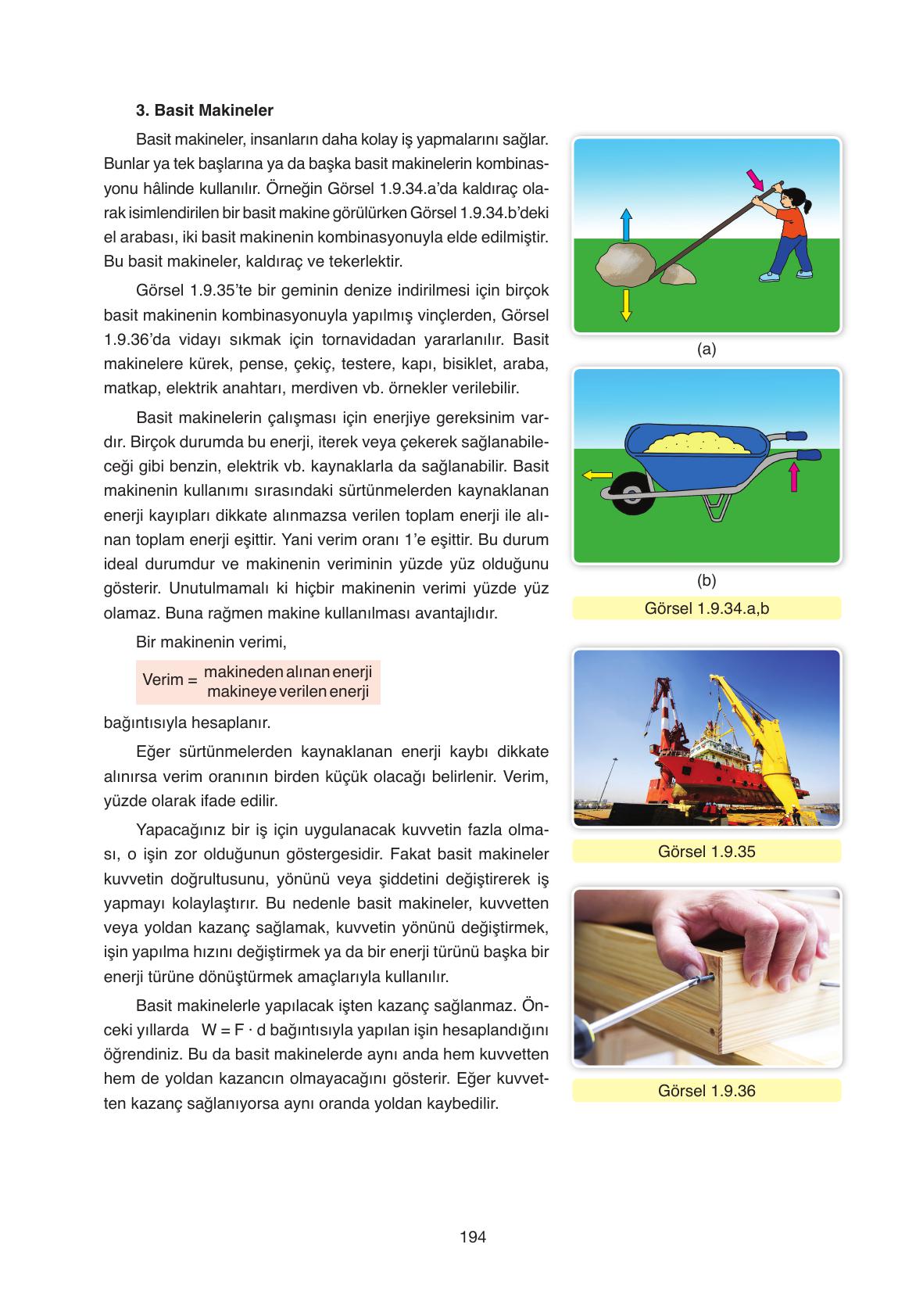 11. Sınıf Ata Yayıncılık Fizik Ders Kitabı Sayfa 194 Cevapları