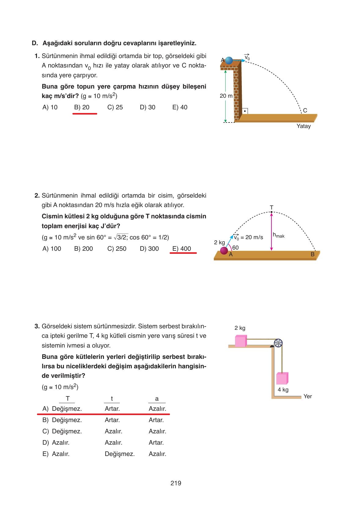 11. Sınıf Ata Yayıncılık Fizik Ders Kitabı Sayfa 219 Cevapları