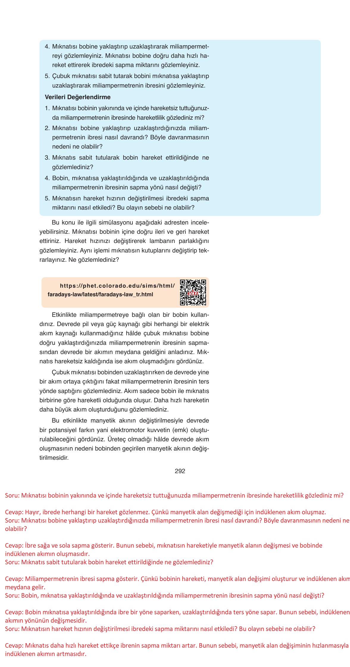 11. Sınıf Ata Yayıncılık Fizik Ders Kitabı Sayfa 292 Cevapları