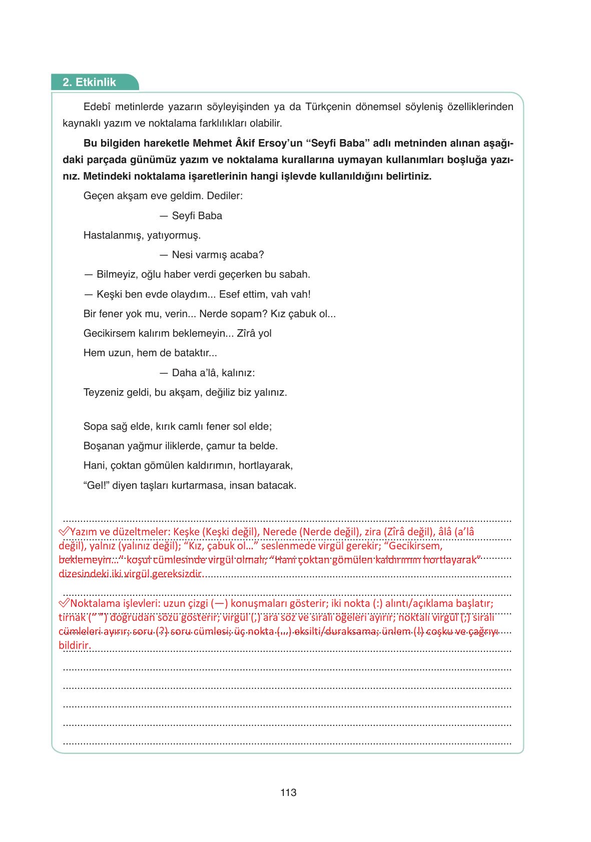 11. Sınıf Ata Yayıncılık Türk Dili Ve Edebiyatı Ders Kitabı Sayfa 113 Cevapları