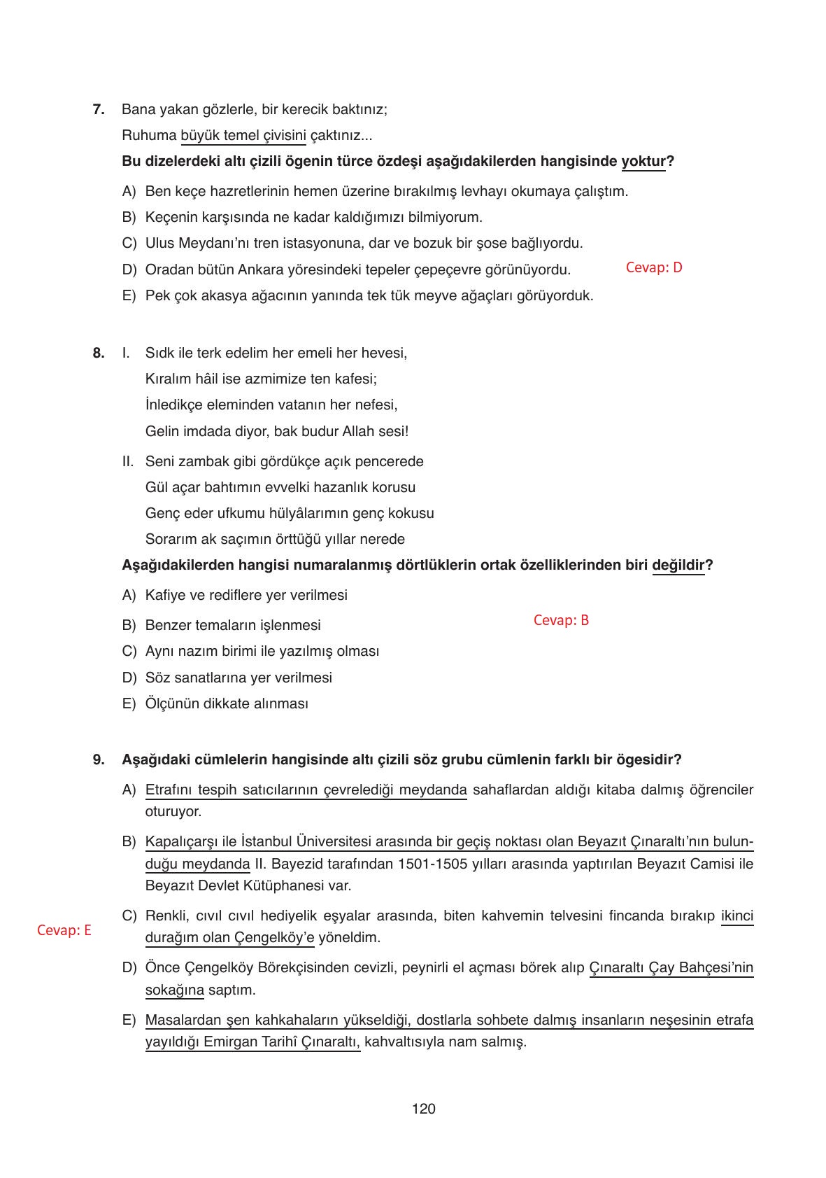 11. Sınıf Ata Yayıncılık Türk Dili Ve Edebiyatı Ders Kitabı Sayfa 120 Cevapları