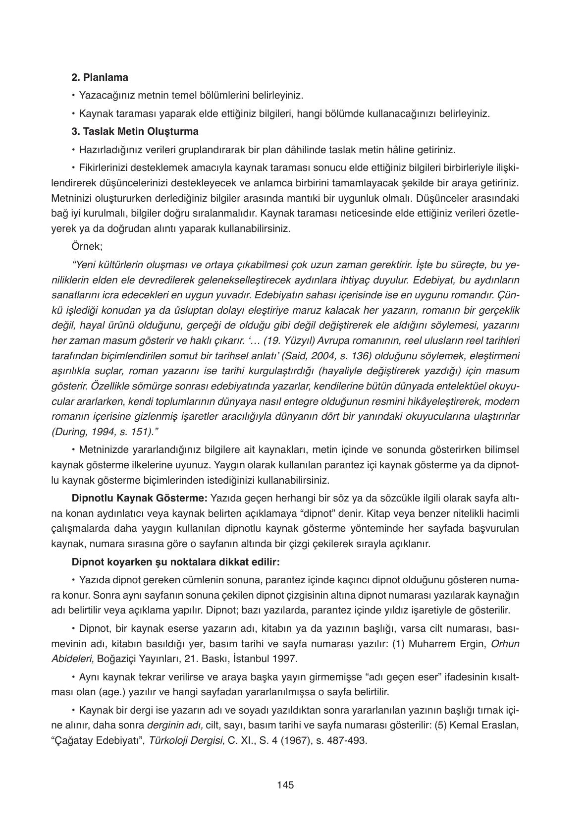 11. Sınıf Ata Yayıncılık Türk Dili Ve Edebiyatı Ders Kitabı Sayfa 145 Cevapları