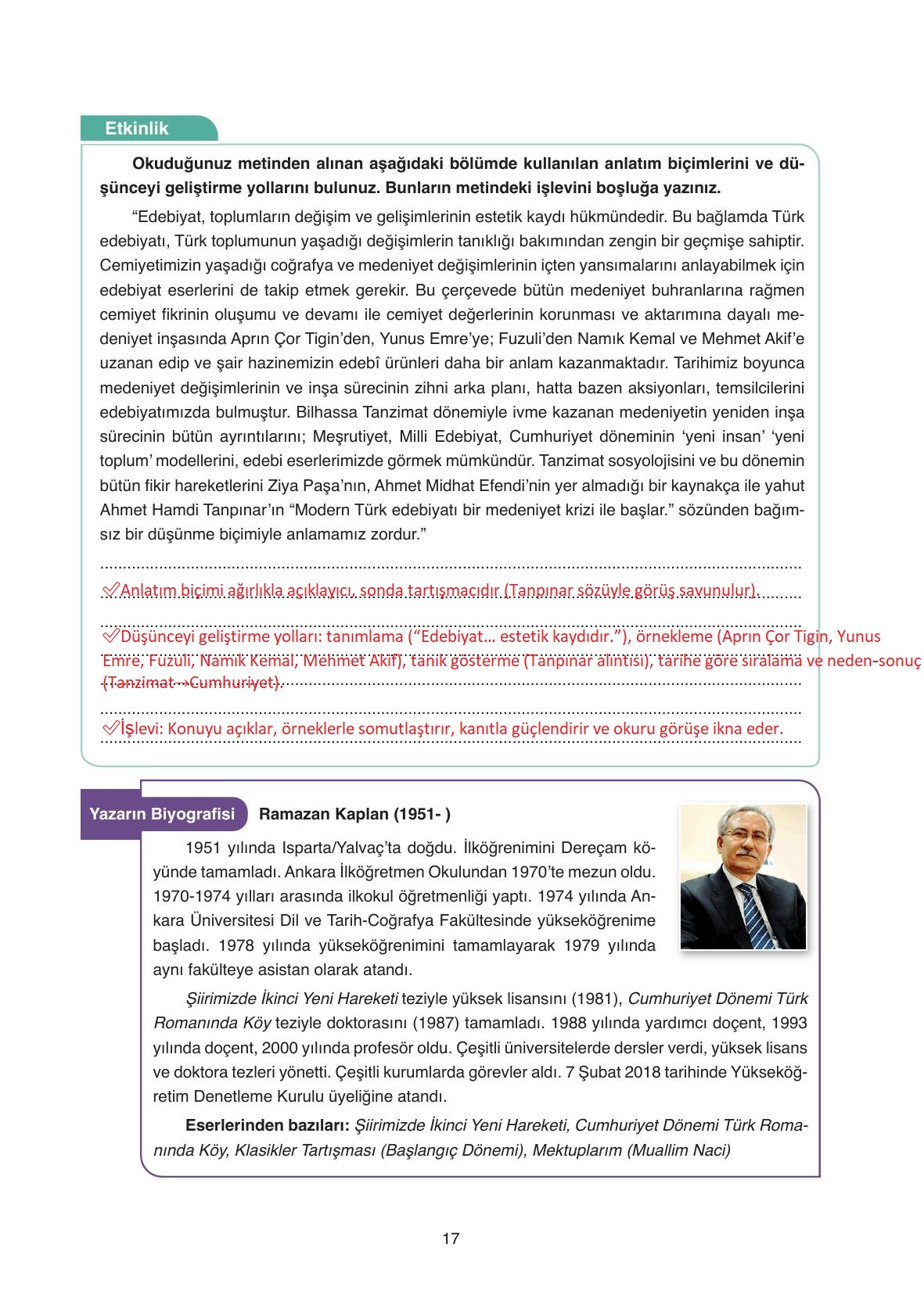 11. Sınıf Ata Yayıncılık Türk Dili Ve Edebiyatı Ders Kitabı Sayfa 17 Cevapları