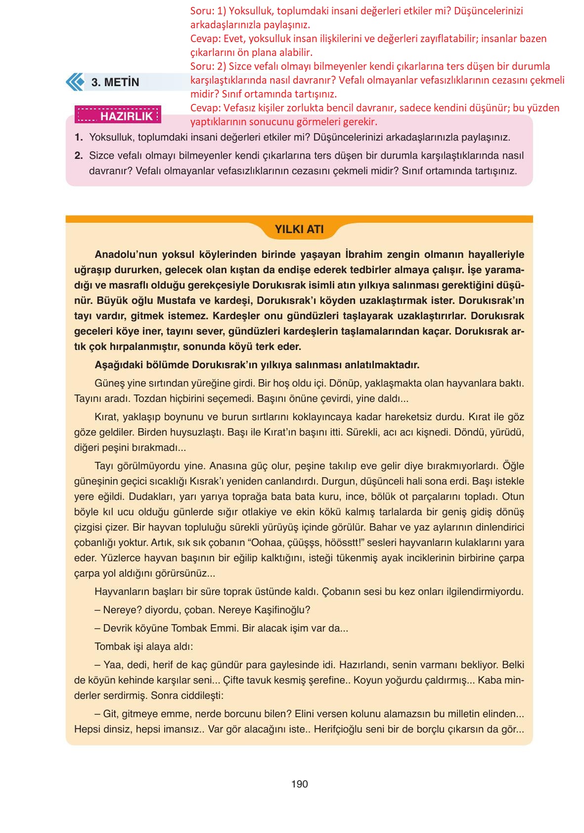 11. Sınıf Ata Yayıncılık Türk Dili Ve Edebiyatı Ders Kitabı Sayfa 190 Cevapları