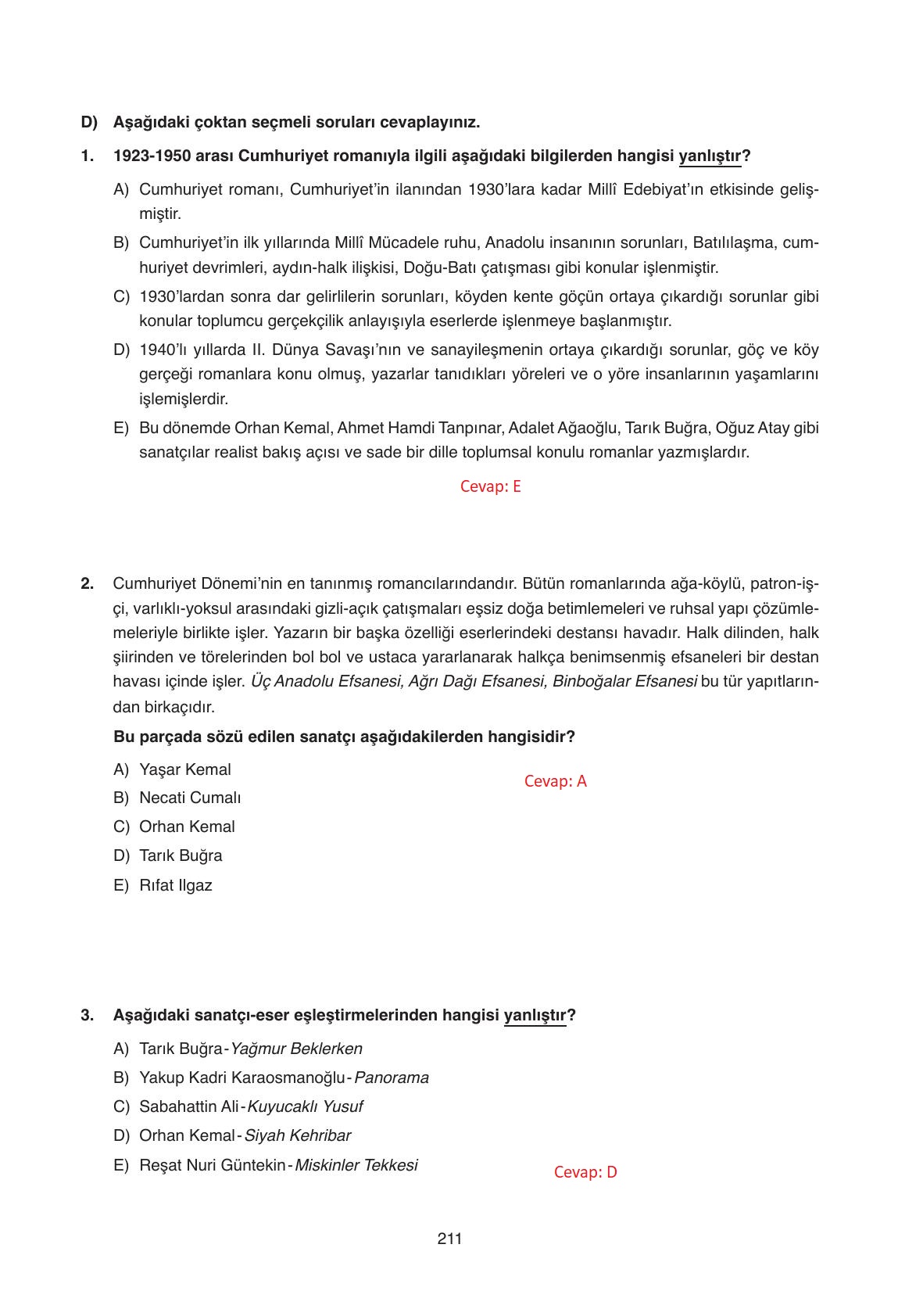 11. Sınıf Ata Yayıncılık Türk Dili Ve Edebiyatı Ders Kitabı Sayfa 211 Cevapları