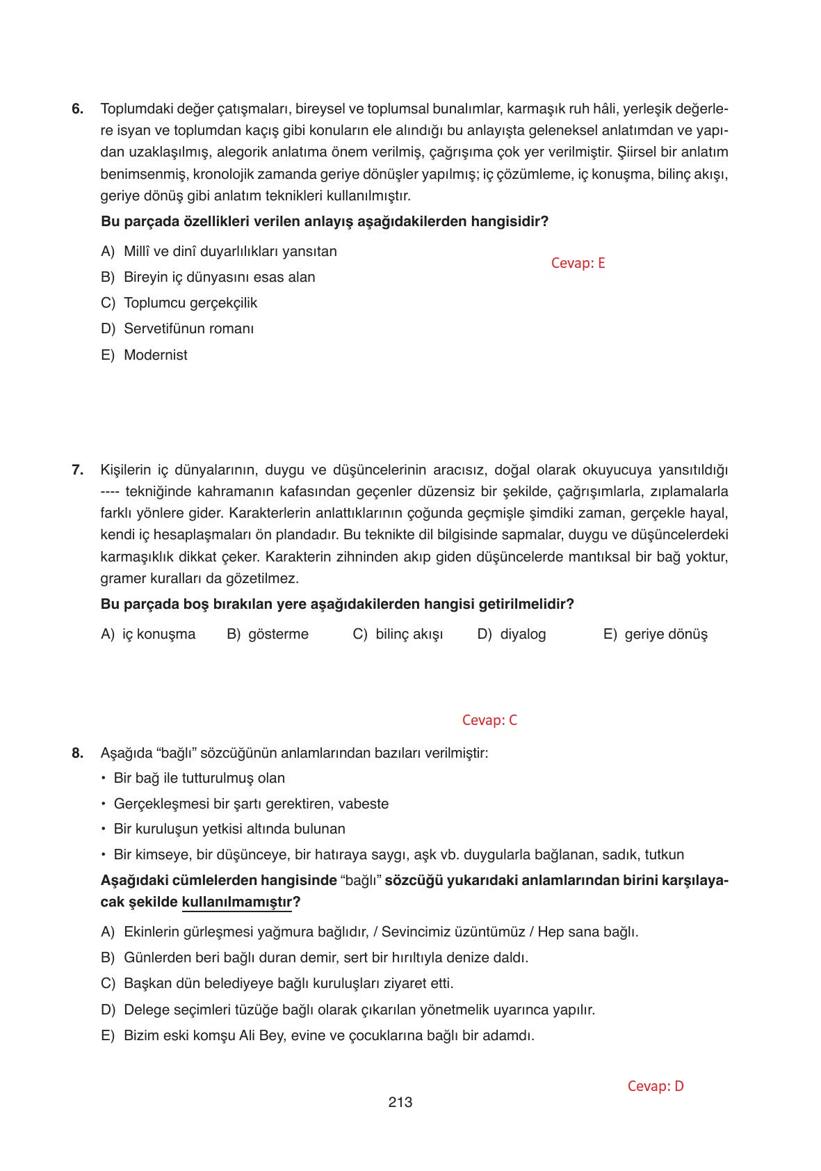 11. Sınıf Ata Yayıncılık Türk Dili Ve Edebiyatı Ders Kitabı Sayfa 213 Cevapları