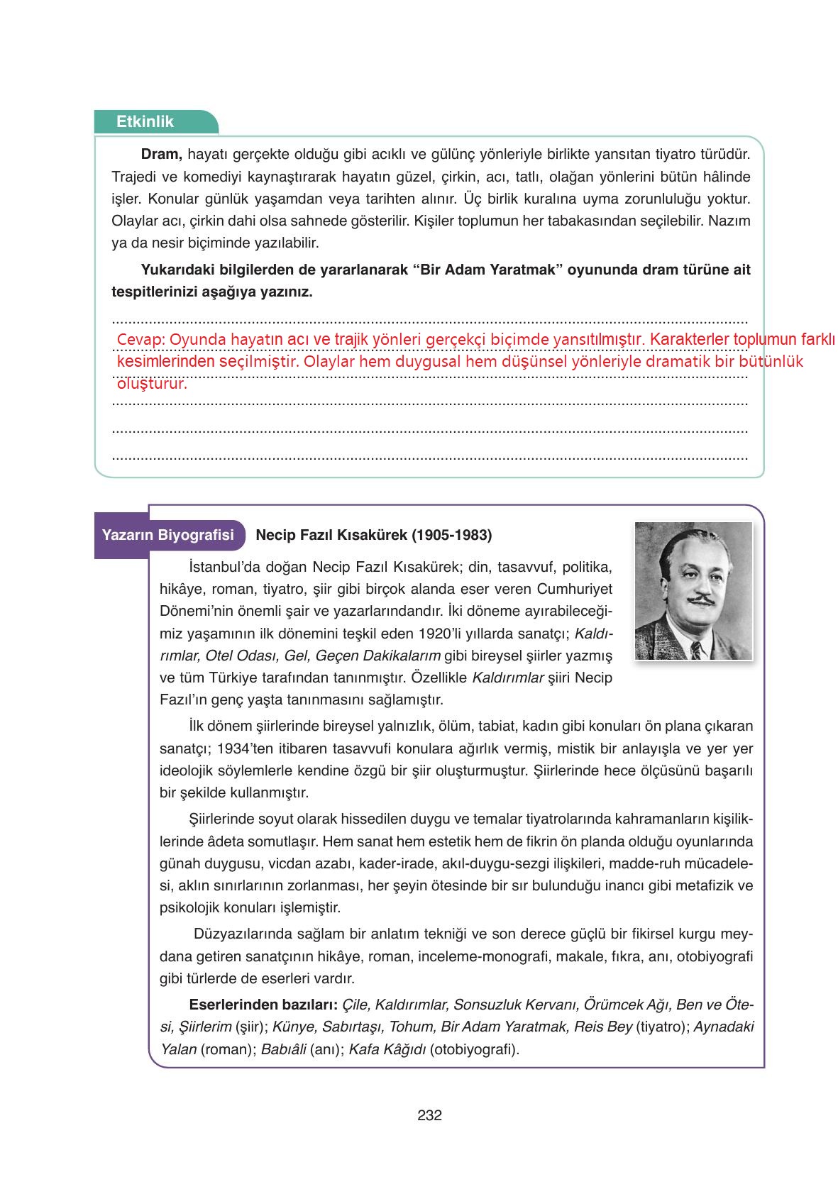 11. Sınıf Ata Yayıncılık Türk Dili Ve Edebiyatı Ders Kitabı Sayfa 232 Cevapları