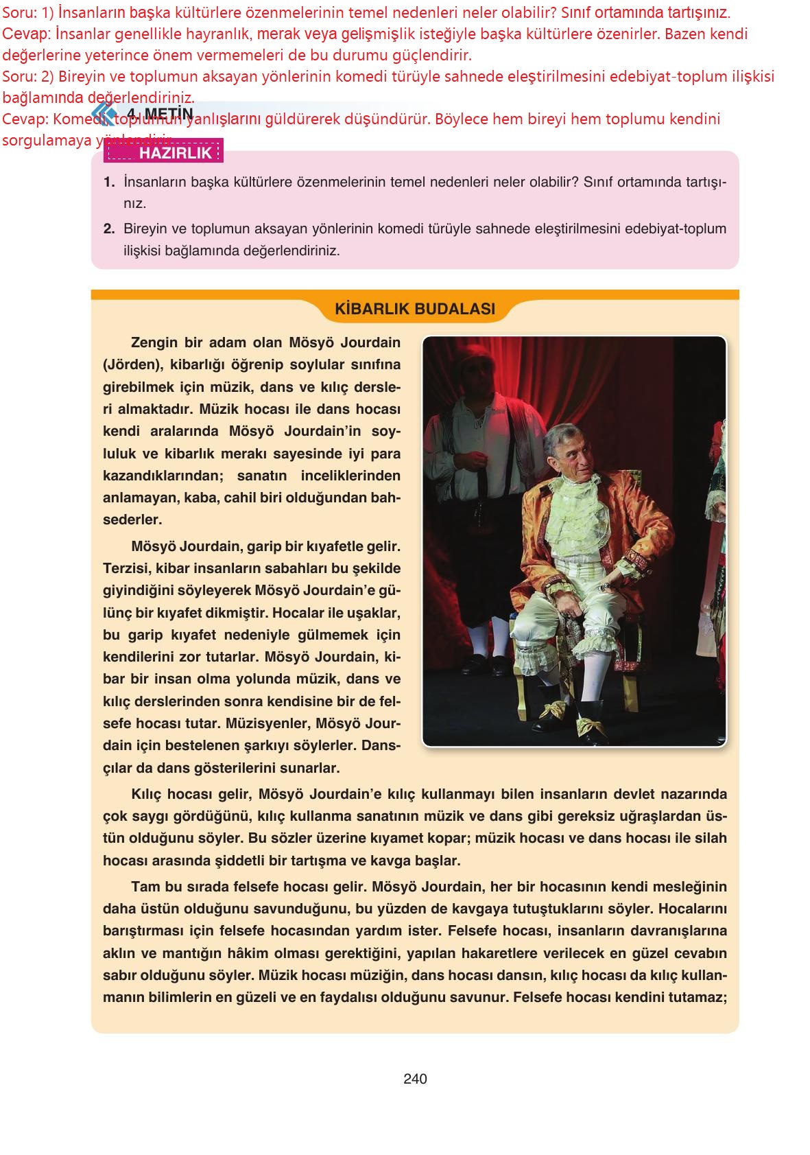 11. Sınıf Ata Yayıncılık Türk Dili Ve Edebiyatı Ders Kitabı Sayfa 240 Cevapları