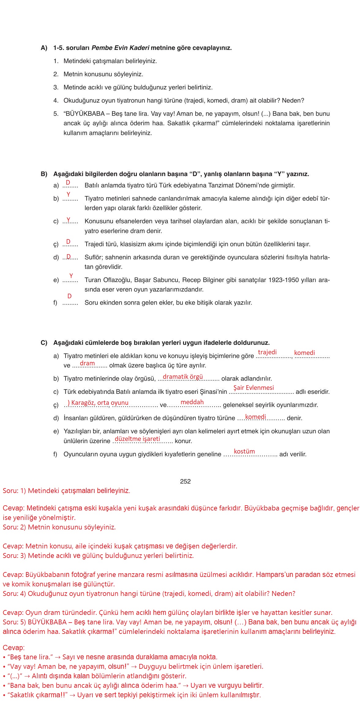 11. Sınıf Ata Yayıncılık Türk Dili Ve Edebiyatı Ders Kitabı Sayfa 252 Cevapları