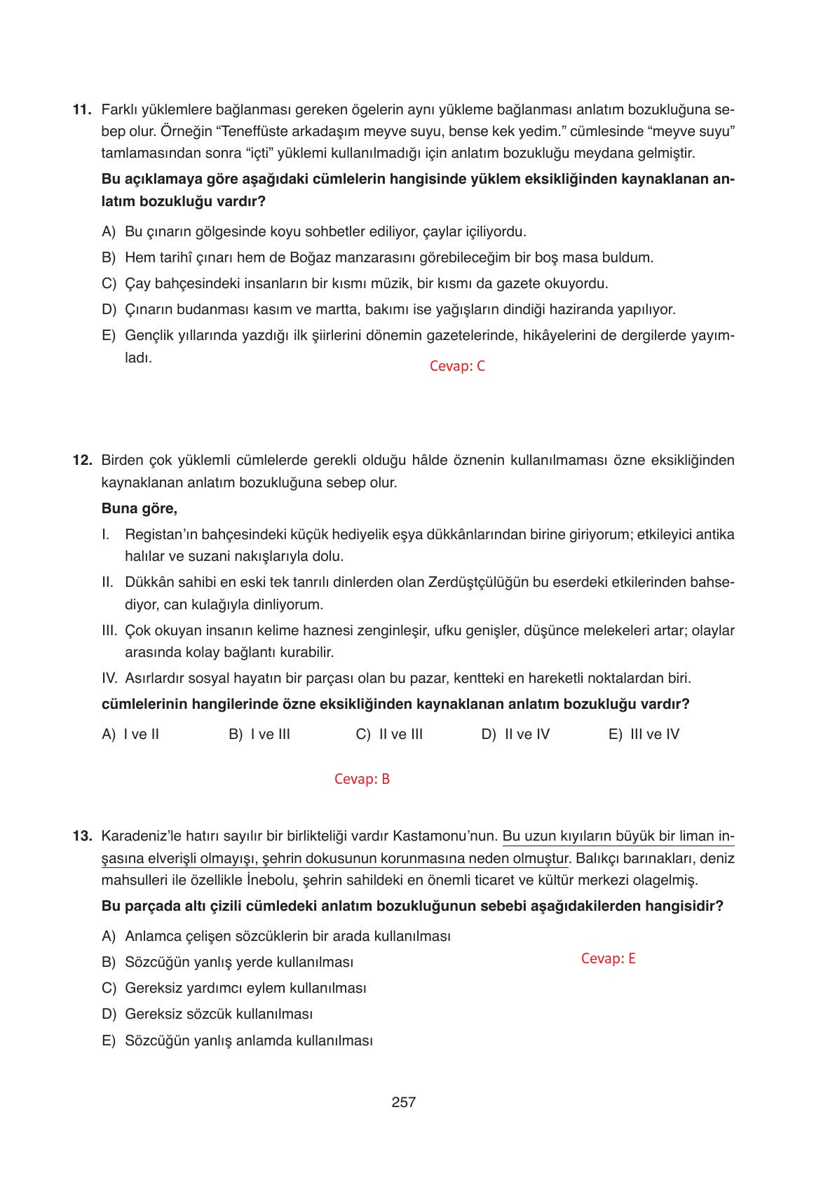 11. Sınıf Ata Yayıncılık Türk Dili Ve Edebiyatı Ders Kitabı Sayfa 257 Cevapları
