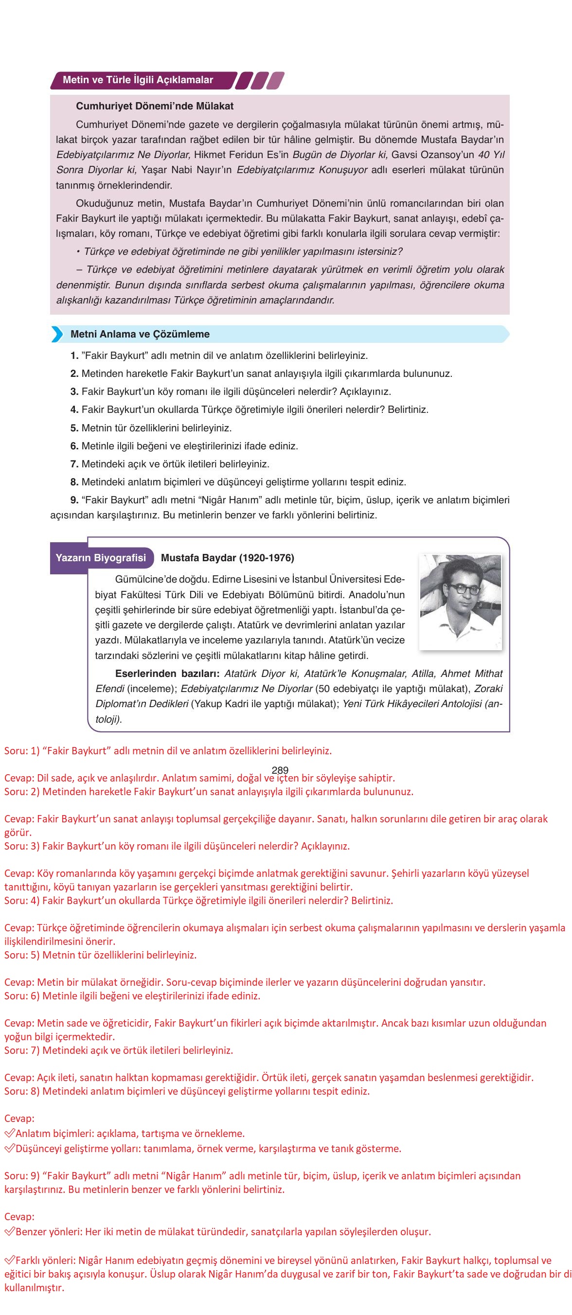 11. Sınıf Ata Yayıncılık Türk Dili Ve Edebiyatı Ders Kitabı Sayfa 289 Cevapları 11. Sınıf Ata Yayıncılık Türk Dili Ve Edebiyatı Ders Kitabı Sayfa 289 Cevapları