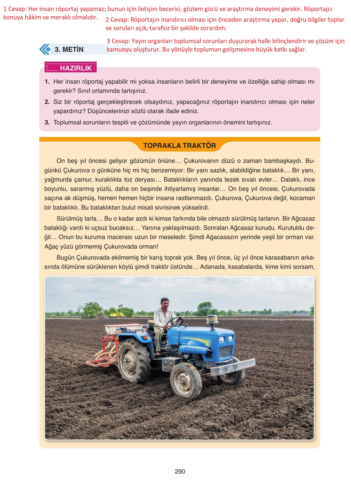 11. Sınıf Ata Yayıncılık Türk Dili Ve Edebiyatı Ders Kitabı Sayfa 290 Cevapları