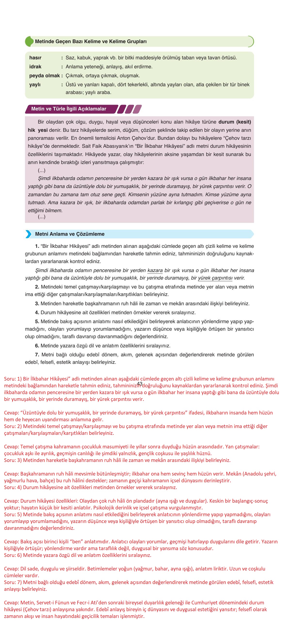11. Sınıf Ata Yayıncılık Türk Dili Ve Edebiyatı Ders Kitabı Sayfa 43 Cevapları 11. Sınıf Ata Yayıncılık Türk Dili Ve Edebiyatı Ders Kitabı Sayfa 43 Cevapları