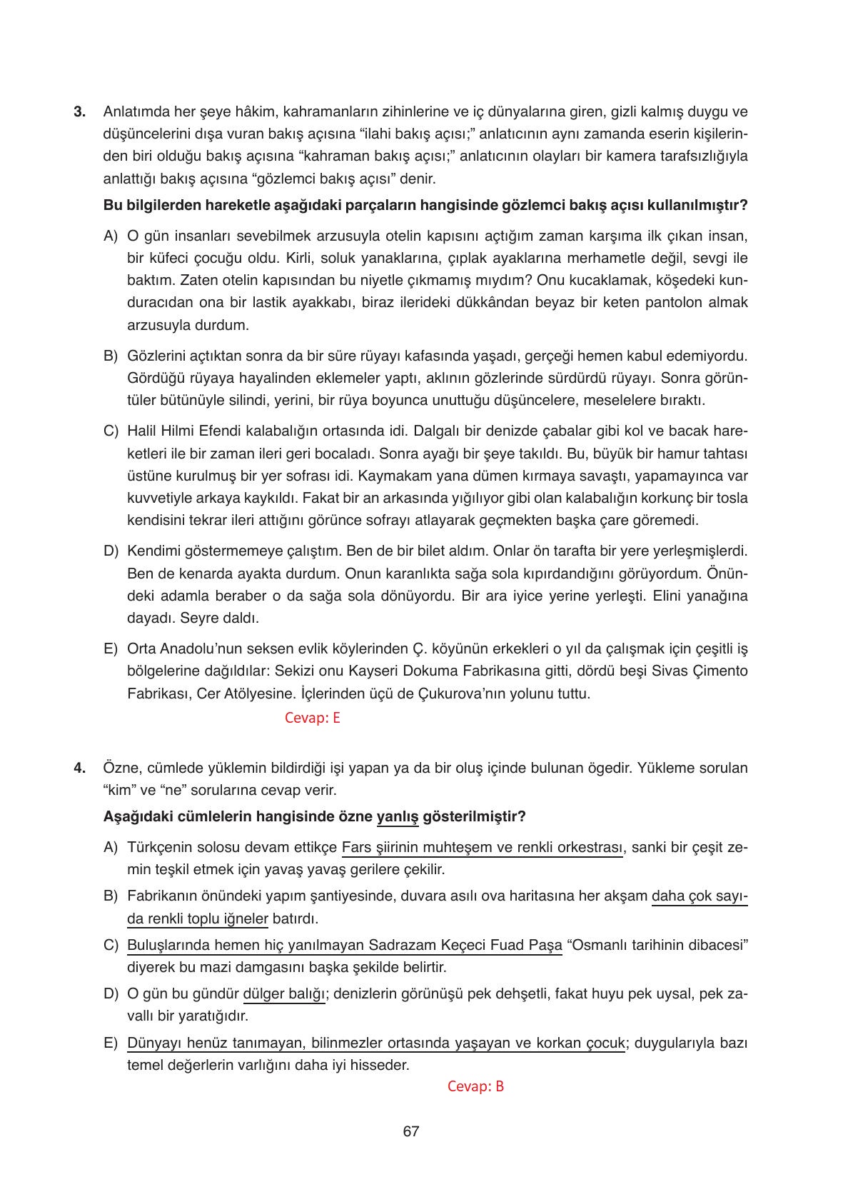 11. Sınıf Ata Yayıncılık Türk Dili Ve Edebiyatı Ders Kitabı Sayfa 67 Cevapları