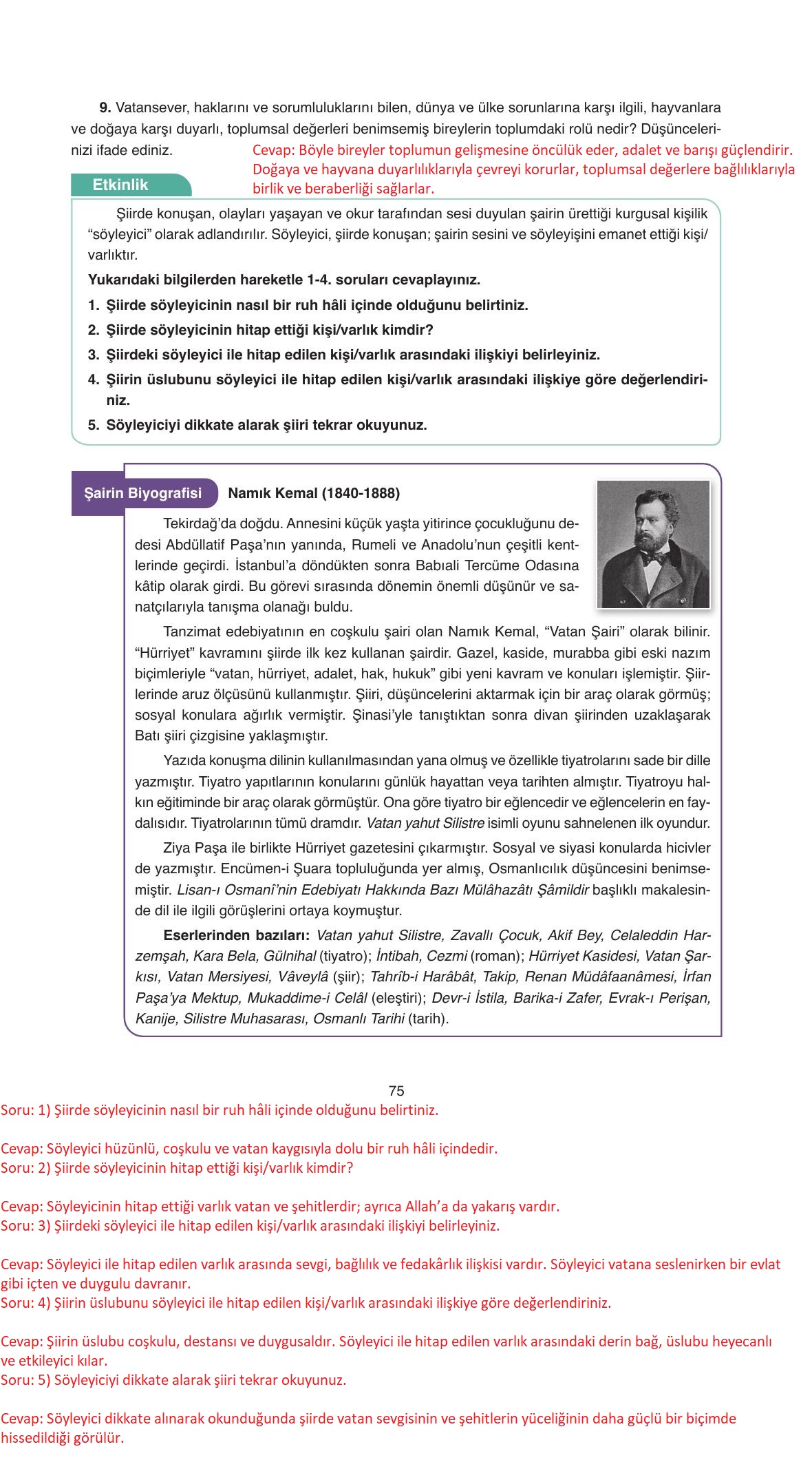 11. Sınıf Ata Yayıncılık Türk Dili Ve Edebiyatı Ders Kitabı Sayfa 75 Cevapları