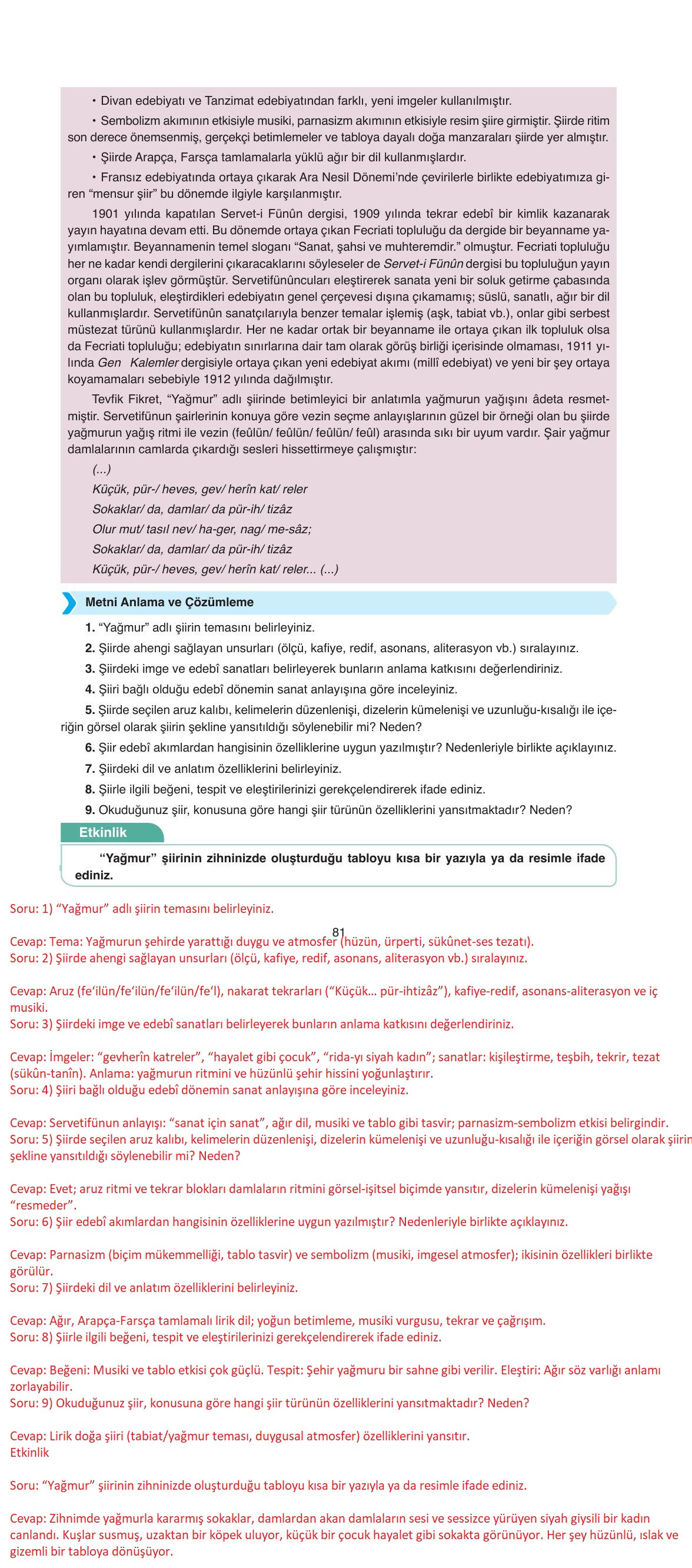 11. Sınıf Ata Yayıncılık Türk Dili Ve Edebiyatı Ders Kitabı Sayfa 81 Cevapları