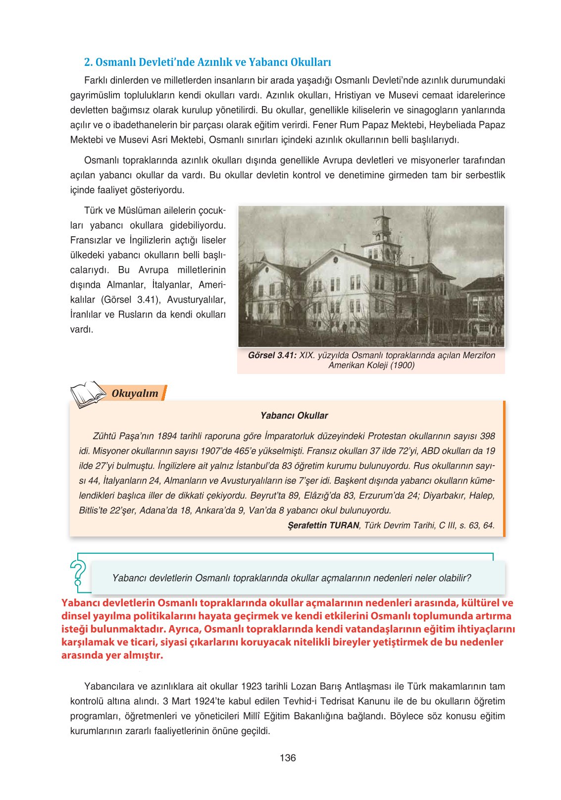 11. Sınıf Ders Destek Yayınları Tarih Ders Kitabı Sayfa 136 Cevapları