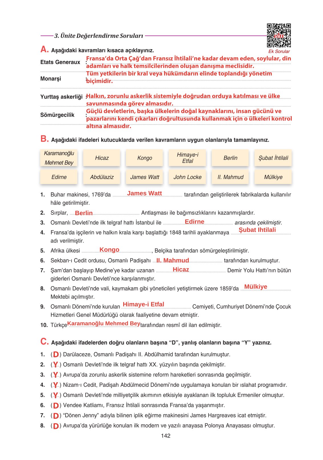 11. Sınıf Ders Destek Yayınları Tarih Ders Kitabı Sayfa 142 Cevapları 11. Sınıf Ders Destek Yayınları Tarih Ders Kitabı Sayfa 142 Cevapları