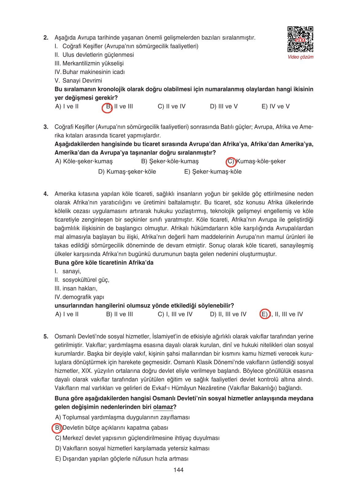 11. Sınıf Ders Destek Yayınları Tarih Ders Kitabı Sayfa 144 Cevapları