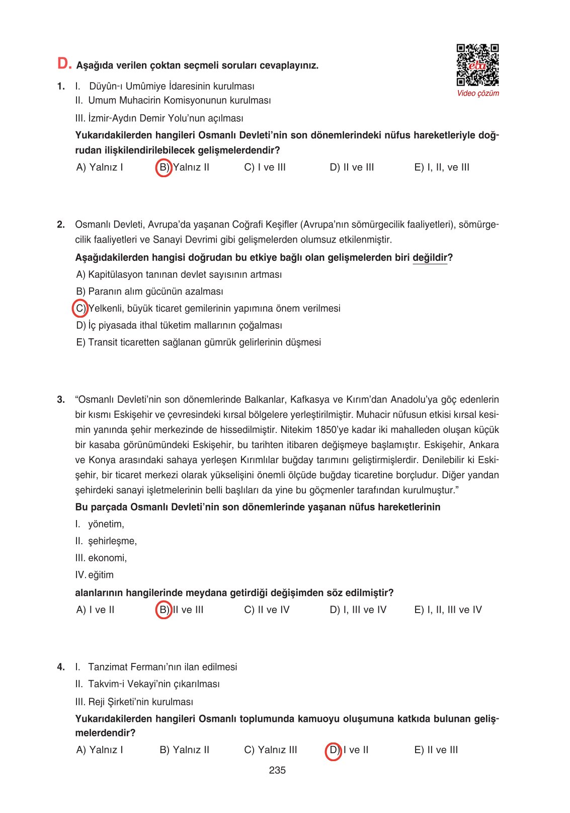 11. Sınıf Ders Destek Yayınları Tarih Ders Kitabı Sayfa 235 Cevapları