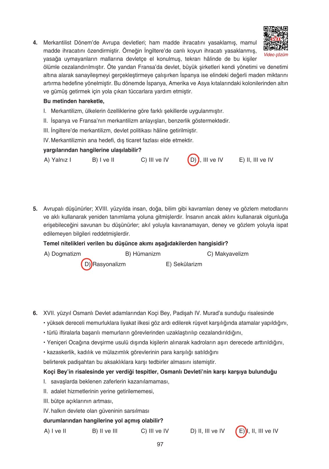 11. Sınıf Ders Destek Yayınları Tarih Ders Kitabı Sayfa 97 Cevapları