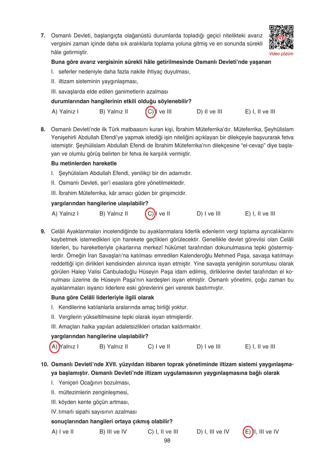 11. Sınıf Ders Destek Yayınları Tarih Ders Kitabı Sayfa 98 Cevapları 11. Sınıf Ders Destek Yayınları Tarih Ders Kitabı Sayfa 98 Cevapları