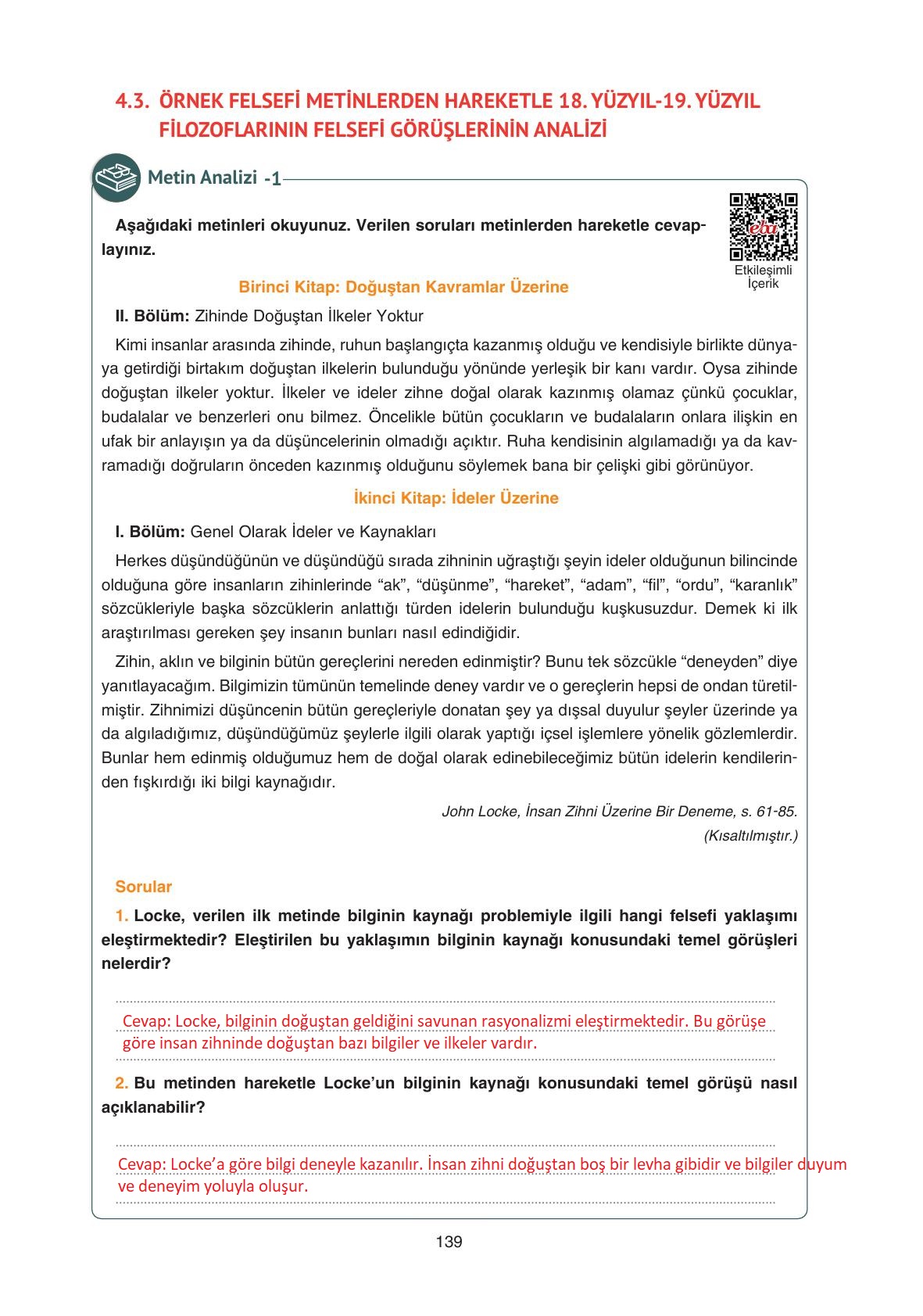 11. Sınıf Hisar Yayıncılık Felsefe Ders Kitabı Sayfa 140 Cevapları