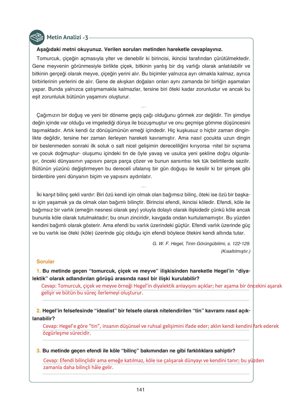 11. Sınıf Hisar Yayıncılık Felsefe Ders Kitabı Sayfa 142 Cevapları