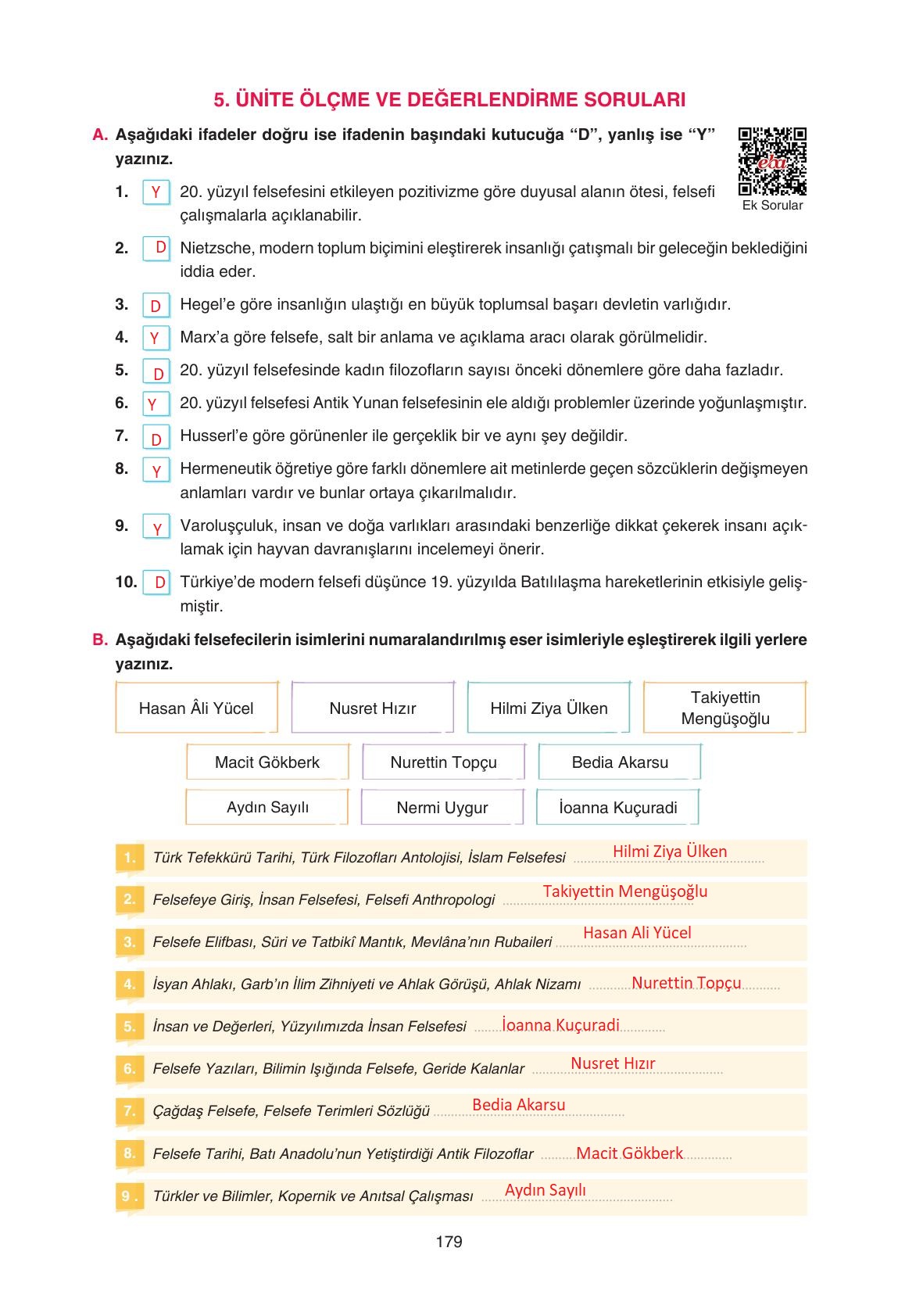 11. Sınıf Hisar Yayıncılık Felsefe Ders Kitabı Sayfa 180 Cevapları