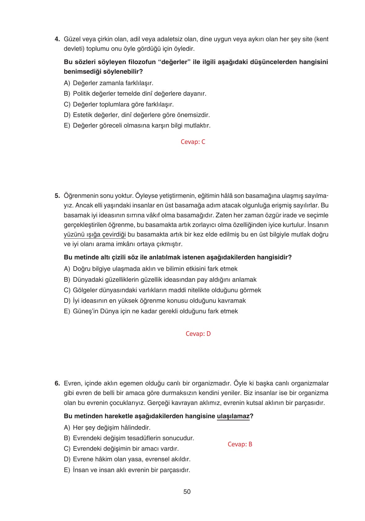 11. Sınıf Hisar Yayıncılık Felsefe Ders Kitabı Sayfa 51 Cevapları