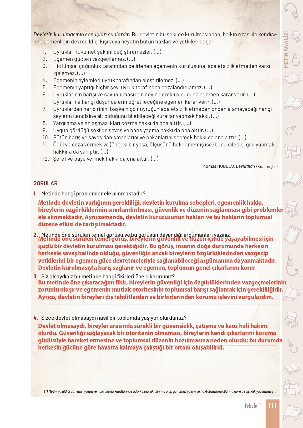 11. Sınıf Meb Yayınları Felsefe Ders Kitabı Sayfa 111 Cevapları