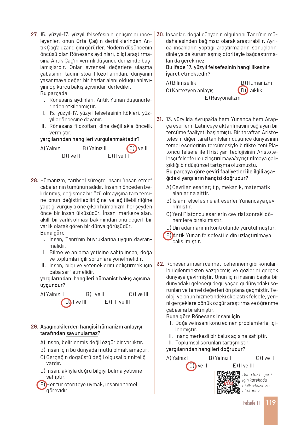 11. Sınıf Meb Yayınları Felsefe Ders Kitabı Sayfa 119 Cevapları