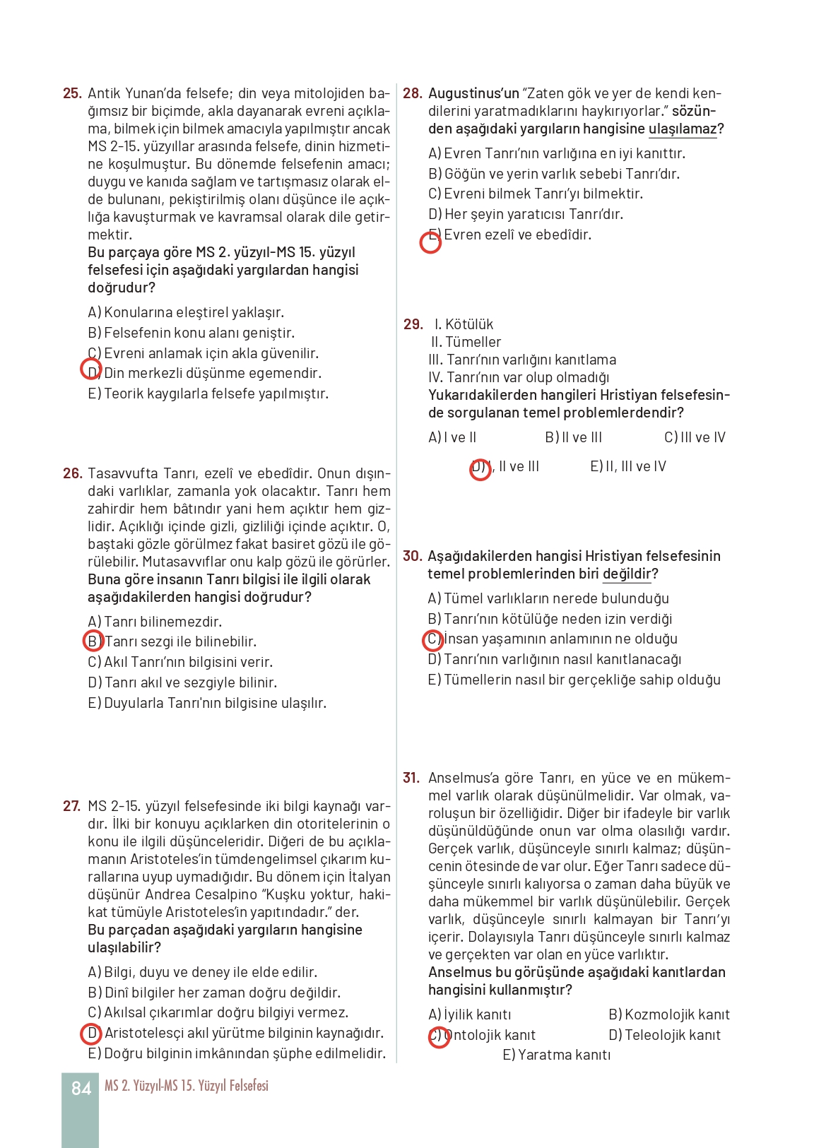 11. Sınıf Meb Yayınları Felsefe Ders Kitabı Sayfa 84 Cevapları