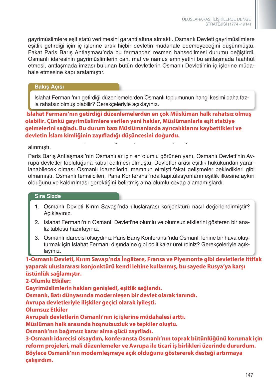 11. Sınıf Meb Yayınları Tarih Ders Kitabı Sayfa 147 Cevapları