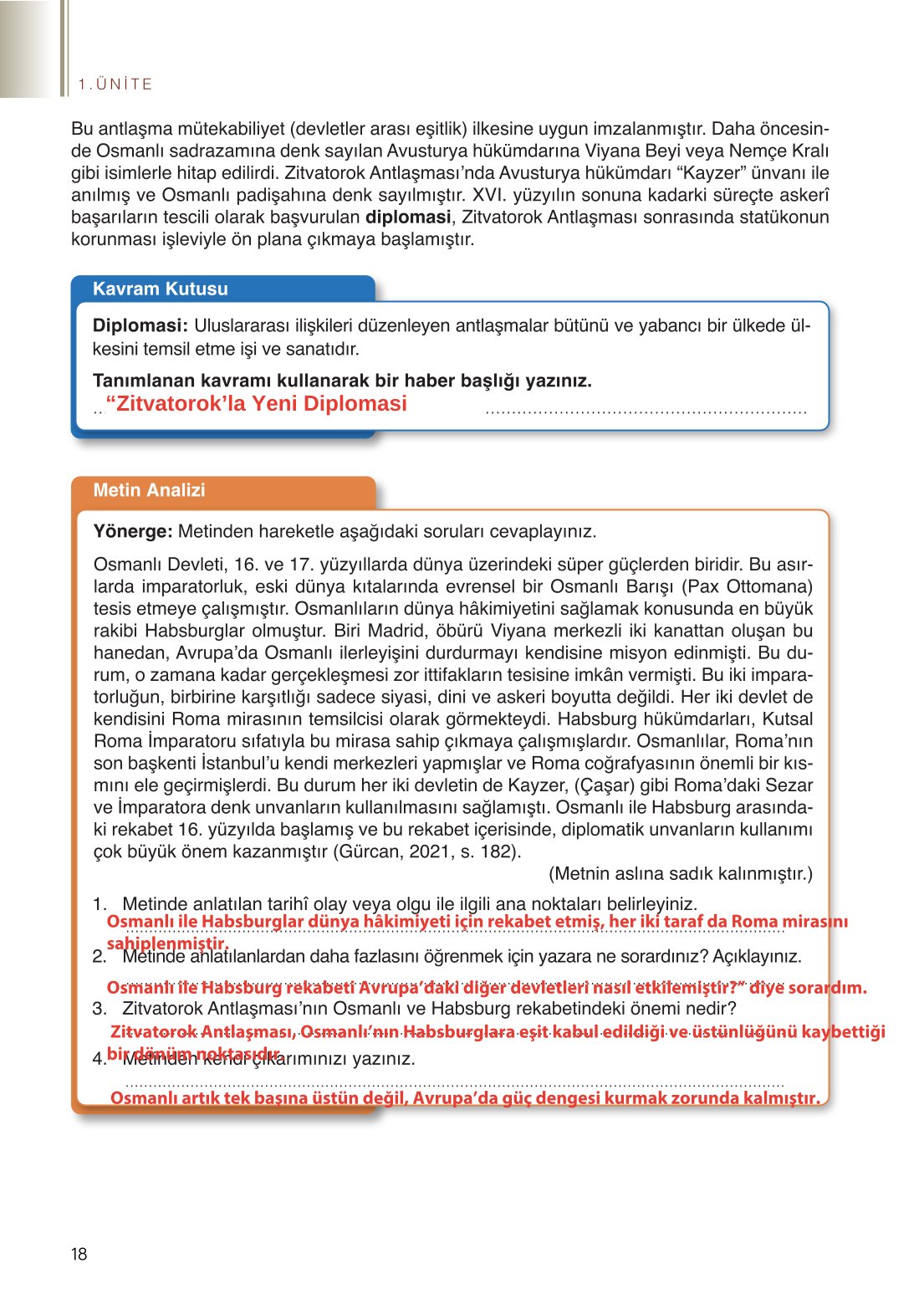 11. Sınıf Meb Yayınları Tarih Ders Kitabı Sayfa 18 Cevapları